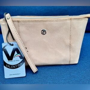 Valentina Sand Coloured Textured Leather Clutch Wristlet, NWT